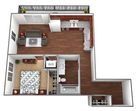 Floor plan for 1 bed, 1 bath, 616 sqft